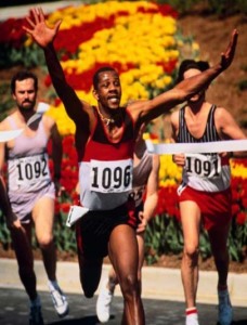 Runner crossing finishline